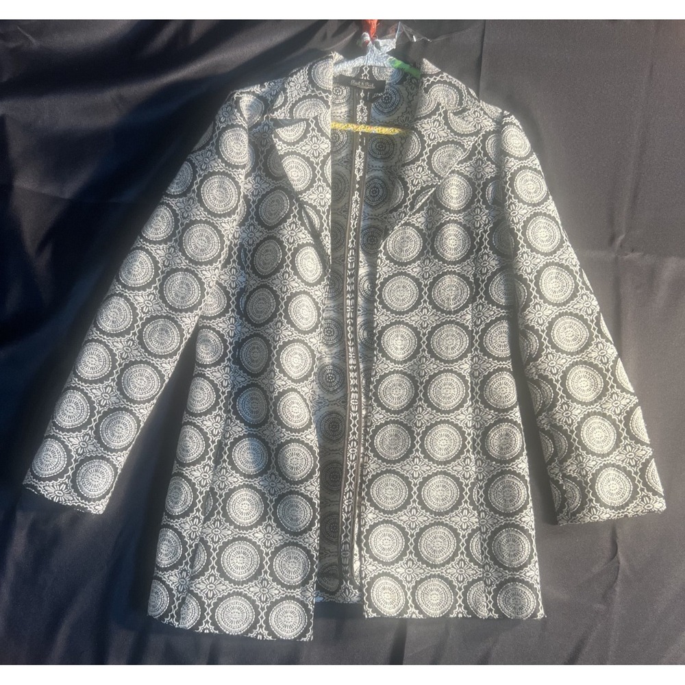 Peck & Peck Black Ivory Embroidered Medallion Moroccan Blazer Jacket Size Medium